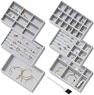 Nwvuop 6 Pack Jewelry Tray Organiser Stackable Jewelry Tray for Earring Necklace Bracelet Ring Jewelry Storage Organiser for Drawer Grey