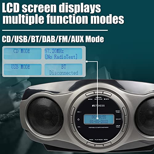 Retekess TR631 DAB Radio mit CD-Player, Boombox Bluetooth, Radio Batteriebetrieben, FM-Stereo, USB, AUX in, LCD Display… - Image 6