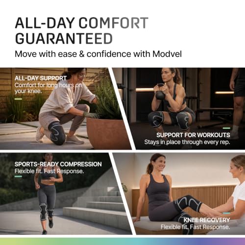 Image of Modvel 2 Pack Knee Brace for Women - Knee Support for Walking, Knee Compression Sleeves for Pain Relief, Knee Sleeves for Women, Knee Brace for Sports, Workouts & Arthritis