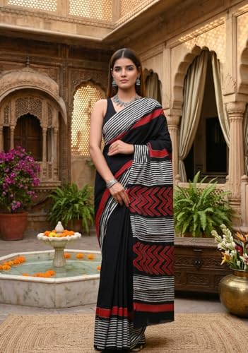 Image of Crafts Moda Mulmul Cotton Saree for Women with Blouse Piece, Lightweight sari