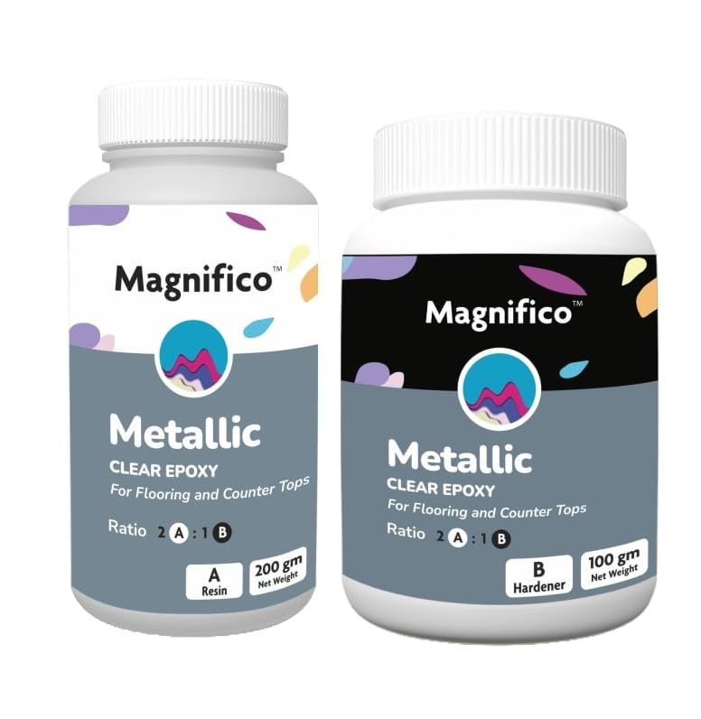 MAGNIFICO Metallic 300 Gram (2:1) Clear UV-Resistant Epoxy Resin Art Kit,Smooth Finish, Easy to Use with Self-Leveling, Suitable for Jewellery, Keychain & Artwork