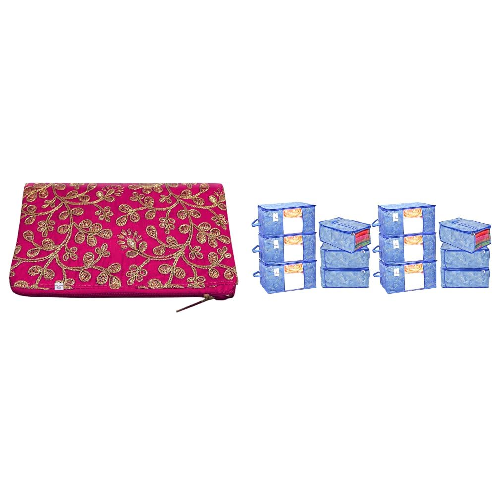 heart home Kuber Hand Purse | Metalic Lahariya Print 6 Piece Non Woven Saree Cover and 6 Pieces Underbed-picture-41
