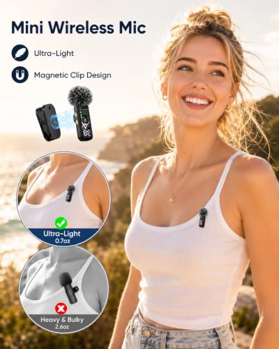 Image of VELOMAX Mic for YouTube Wireless, Active Intelligent Noise Reduction Wireless Mic for YouTube, Magnetic Clip Mini Wireless Microphone, Ideal for Video Recording & Content Creators (Dual Channel)