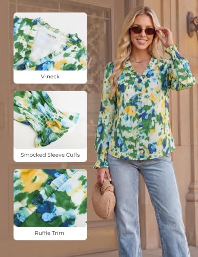 GRACE KARIN Womens Long Sleeve Boho Tops Ruffle Work Blouses Multi Green XL - image 5