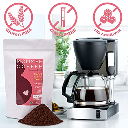 Mommee Coffee Decaf Ground Low Acid Coffee - 100% Arabica Organic Decaf Coffee Beans With Smooth Caramel Flavor - Medium Grind For Drip, Reusable One Cup Filters - 11 Oz #TOP3