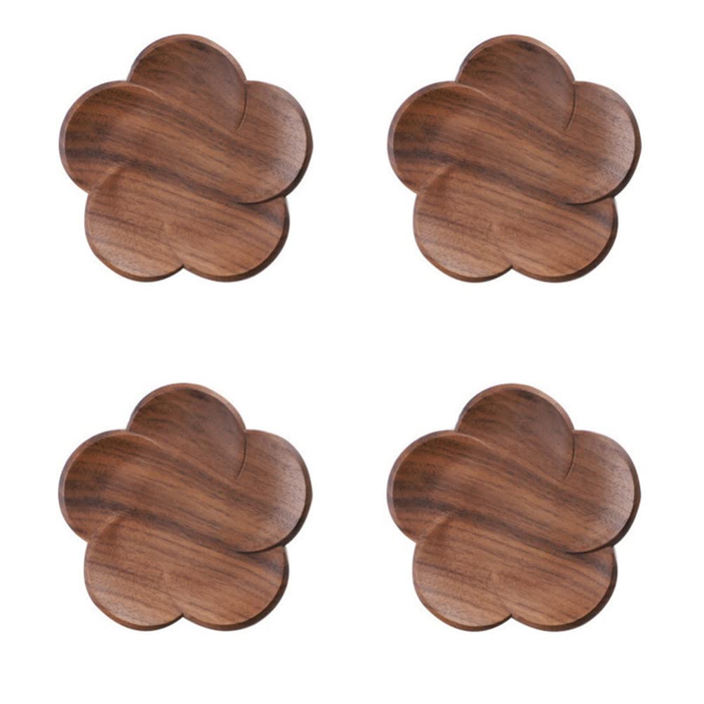 Veemoon Petal Shaped Coasters 4pcs Walnut Coasters Tea Cup Mats Heat Insulation Anti-scalding Coating Kitchen Accessories