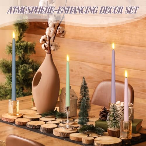 Image of Rossesay 16 Pcs Christmas Flameless Taper Candle with Remote Morandi Color | Battery LED Flickering Flame, 4 Sizes 8.5 inch-12.8 inch, Remote Timer, Bulk Set for Wedding Party Xmas Halloween Decor
