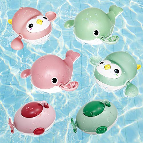 6 Pack Bath Toys, Wind Up Swimming Submarine, Whale and Penguin for Toddlers 1 2 3 Years Old Multi-Colors Floating Toy, Bathroom Pool Playsets Fun Bath Time Gift for Kids Infants Boys Girls