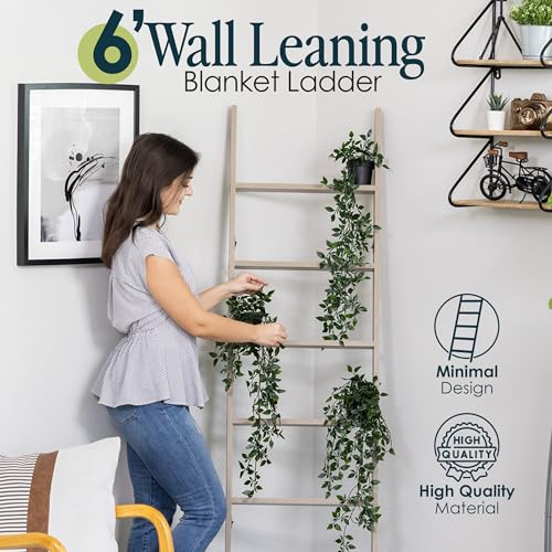 Image of Blanket Ladder for the Living Room and Bedroom, Quilt Rack, Smokey Oak