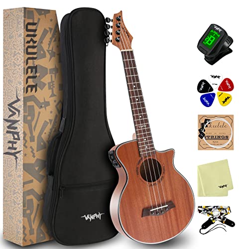 Vanphy Electric Concert Ukulele For Beginners, Acoustic-Electric Ukelele 23 Inch Adults Starter, Professional Electric Concert Uke Sapele Bundle With Gig Bag Tuner Picks (Concert-Eq) #TOP20