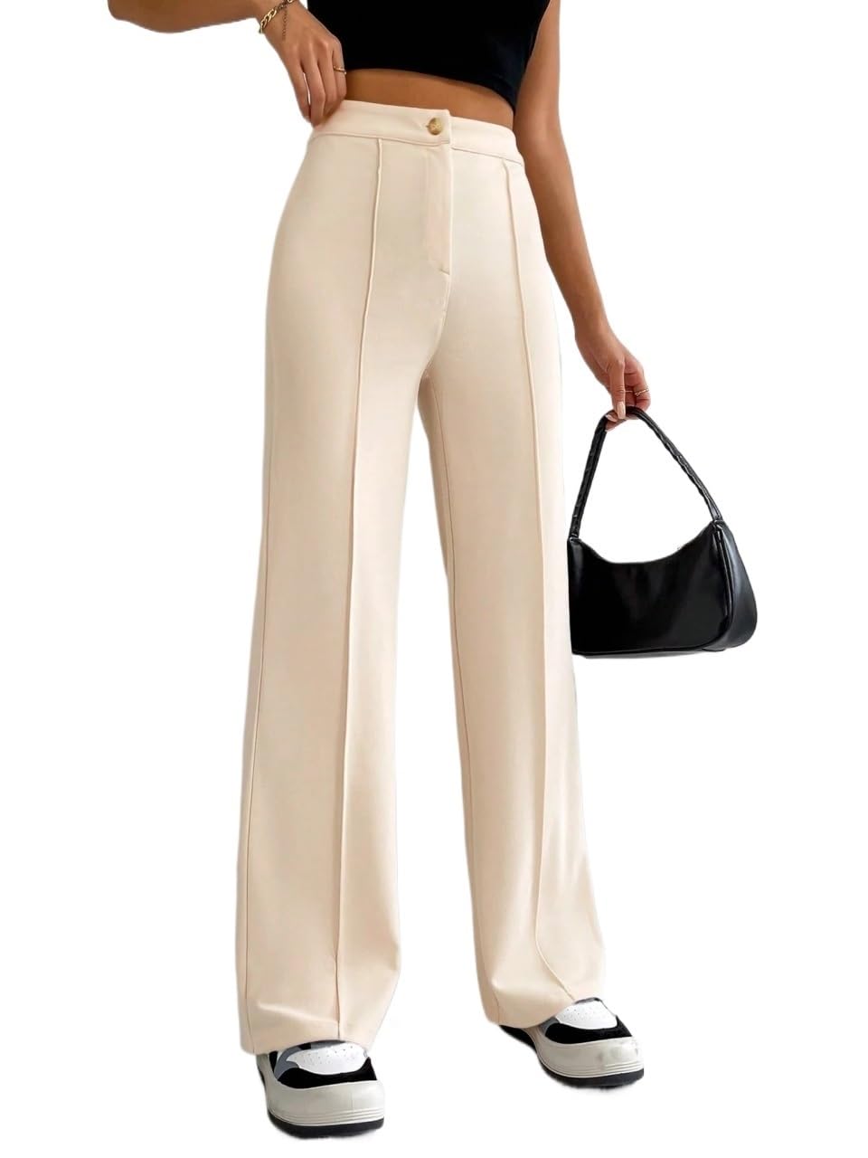 Womens Fall Classical High Waist Straight Leg Pants Trousers Beige