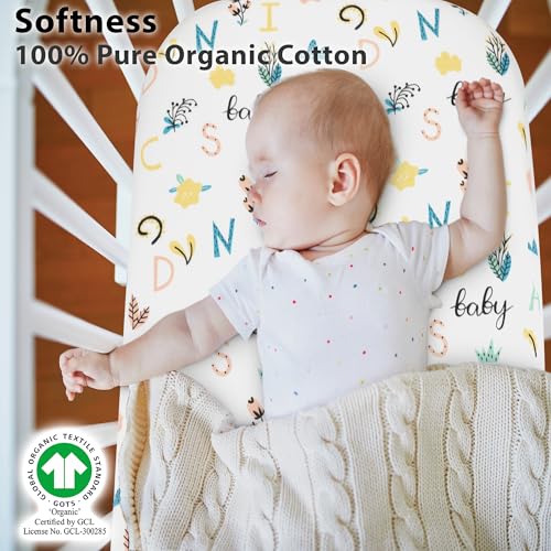 Image of 2-Pack Organic Fitted Bassinet Sheets, Compatible with Halo, Snoo, Graco, Dream On Me, Delta, and Other Standard Size Bassinets - Fits Oval, Hourglass, & Rectangle Shapes (Size 32 x 16 x 4 Inches)
