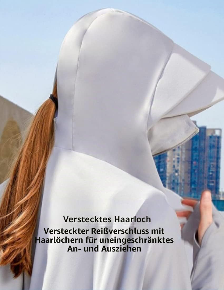 Damen-Sonnenschutzjacke, durchgehender Reißverschluss, LSF 50+, UV-Sonnenschutz, Kleidung, leicht, langärmelig, Kapuzenpullover, Sonnenshirt
