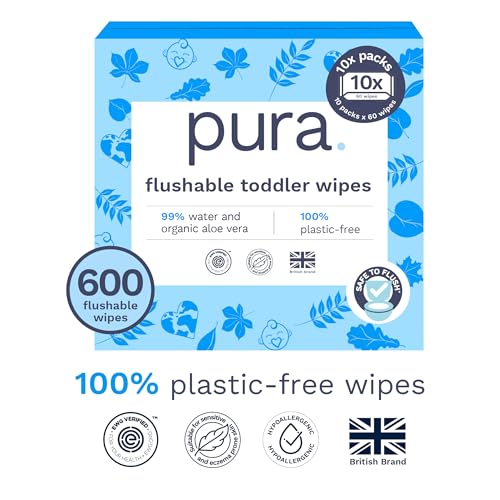 Image of Pura Flushable* Toddler Wipes 600 Count with Aloe Vera Sensitive Skin