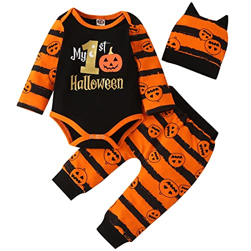 Image of Fullfamous My First Halloween Baby Girl Boy Clothes Outfits Pumpkin 3-6 months