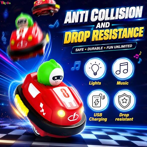 Image of VikriDA 2-Pack RC Bumper Cars with Light & Sound | Remote Control Battle Cars for Kids - Ejecting Driver Feature for Boys & Girls