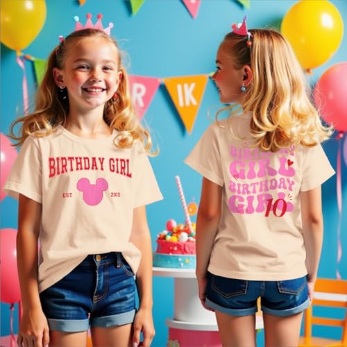 Image of GLIGLITTR 10th Birthday Girls Shirt 10 Year Old Birthday Girl Tshirt Est 2015 Kids Girl Ten Bday Party Short Sleeve Tee Tops