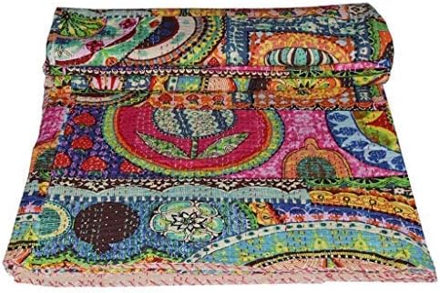 STALLION COTTON CLOTHING Indian Patchwork Kantha Bedspread Throw Blanket (Multi Floral) Bohemian Bedding Patchwork Quilt