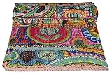STALLION COTTON CLOTHING Indian Patchwork Kantha Bedspread Throw Blanket (Multi Floral) Bohemian Bedding Patchwork Quilt