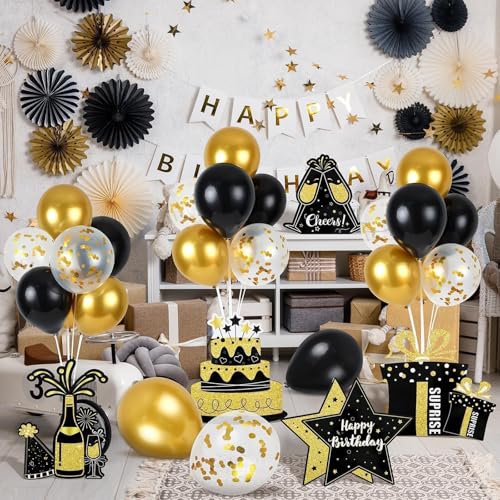 Image of 6 Sets Birthday Balloon Stand Kit for Table Happy Birthday Black Gold Balloon Centerpiece Decor Black and Gold Balloon Stand Kit for 40th 50th 60th 70th Birthday Party Decoration