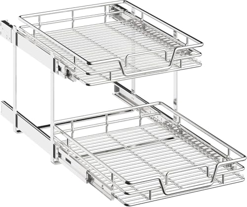 2-Tier Kitchen Cabinet Pull Out Shelf and Drawer Organizer Slide Out Pantry Storaqe Basket in Multiple Sizes (21″ W x 21″ D,)