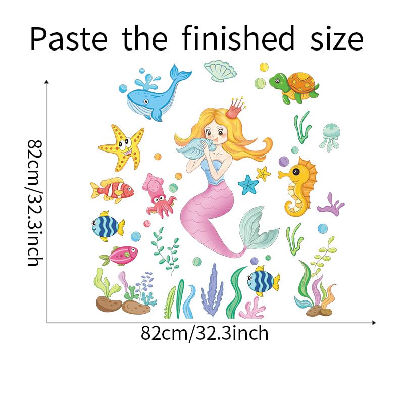 Image of Sea Mermaid Ocean Theme Wall Stickers for Kids Baby Girl Wall Stickers for Kids Room Bedroom Bathroom Playroom Nursery Living Room Decor Wall Art Nursery Kids Room Decoration Boho