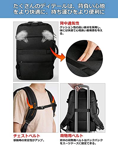 Image of Inateck 40L Travel Backpack, Business Backpack, Large Capacity, 3-Way Backpack, Carry-On Capacity, Business Trips, Lightweight, Anti-Theft, Water Repellent, 15.6-17 Inch PC Bag, Unisex, Commuting to