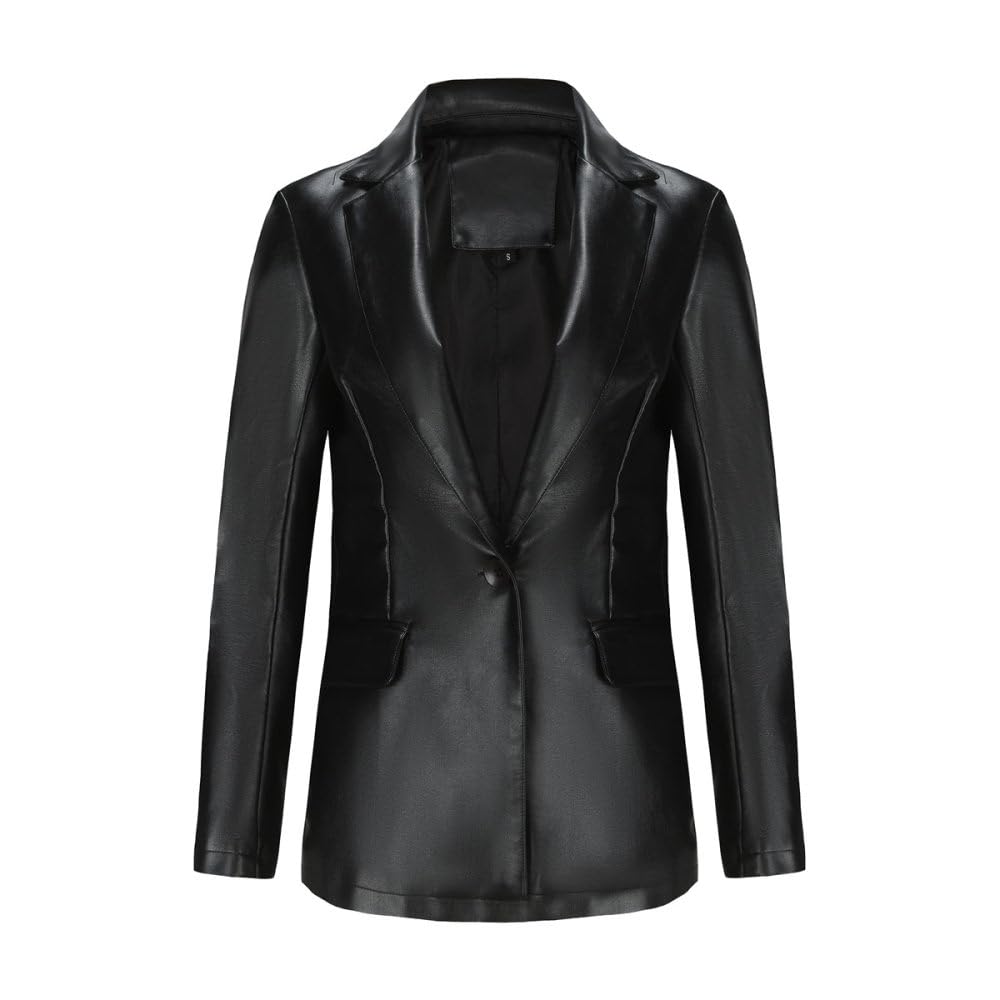 Chaqueta Mujer Primavera,Chaqueta De Piel Sintética Para Mujer, Chaqueta Negra Con Solapa Con Muescas, Chaqueta De Motociclista De Pu Con Botón De Bolsillo, Chaqueta Bomber De Ajuste Regular, Chaq