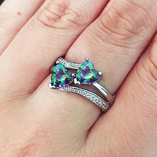 Women's zircon ring double heart-shaped gemstone white gold-plated copper band