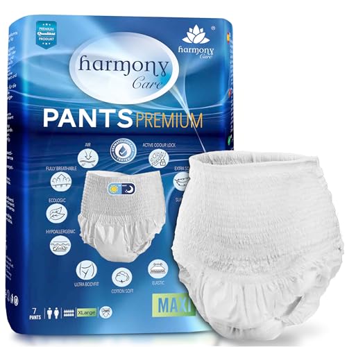 Harmony Care® MAXI absorbantes couches adultes – discrètes Protection urinaire pour homme et femme – Culotte Incontinence Pants, taille XL – pack de 7...