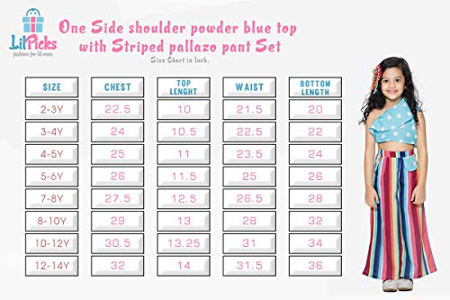 Image of LILPICKS Girls' One Side Shoulder Polka Top with Striped Palazzo Set (Powder Blue & Multicolor)