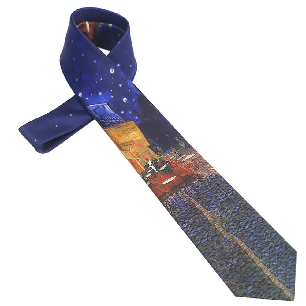 Texture Ties Men's Blue Van Gogh Cafe Terrace At Night Slim Tie