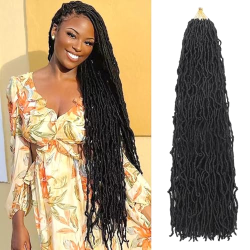 DACAI XIU Faux Locs Crochet Hair 7 Packs Soft Locs Crochet Hair Pre Looped Goddess Locs Dreadlocs Synthetic Hair For Black Women (1BBlack# 30 Inch (Pack of 7))