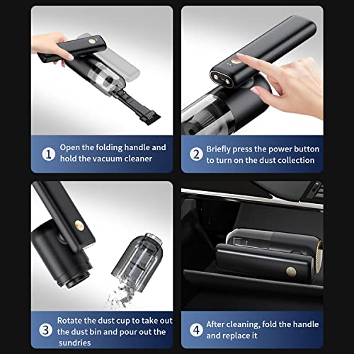 Aspirateur à Main, aspirateur de Voiture Pliable à 180 ° avec Batterie de 4000 mAh, Outil de Nettoyage à Brosse légère pour la Maison, la Cuisine, Le Bureau, la Voiture, équipé d'une lumière LED - Image 5