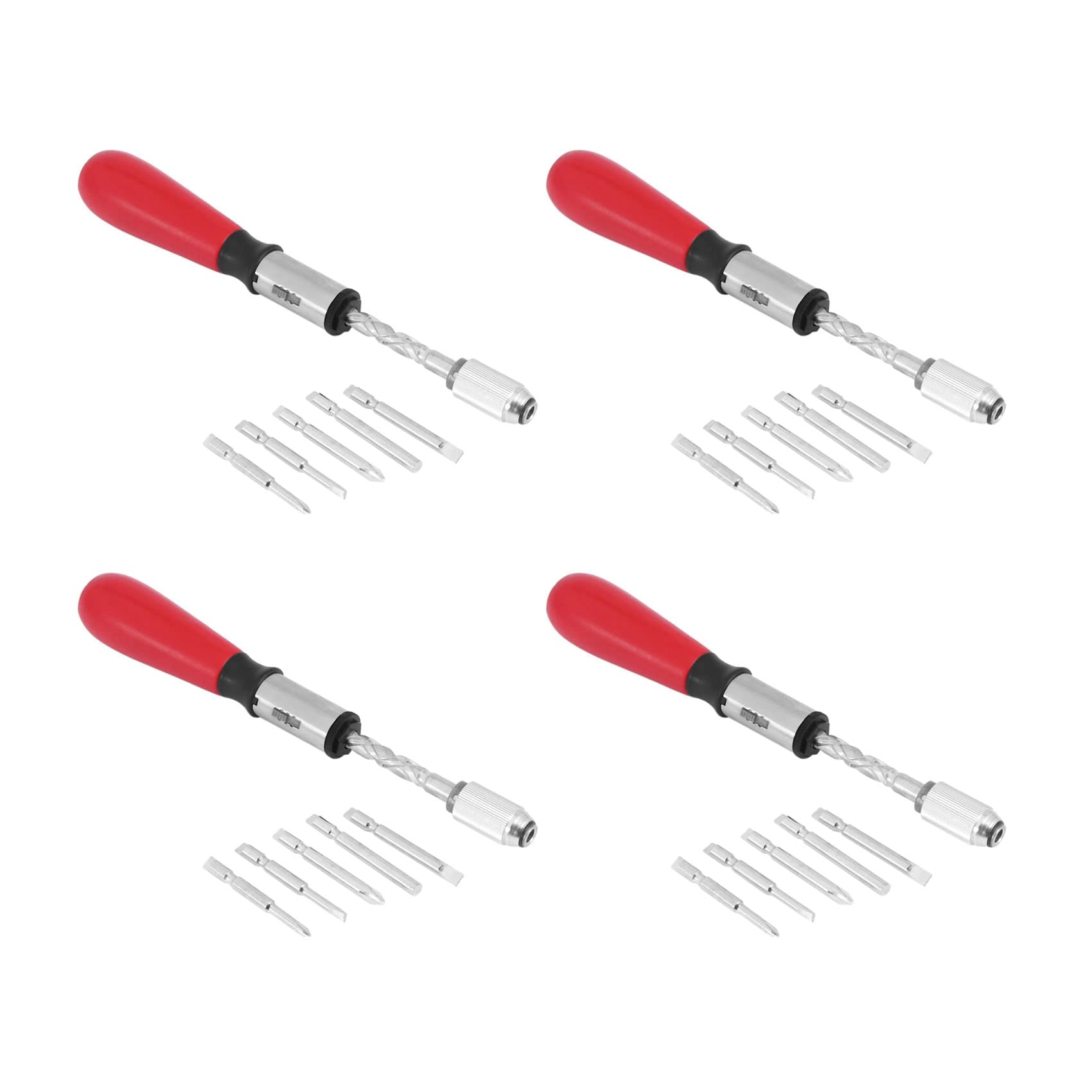 Jnchdghwa 4 Set 260MM Spiral Driver Hand Pressing Ratchet Screwdriver with Slotted and Screwdriver Bits