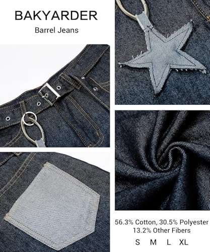 Unisex Wide Leg Barrel Jeans with Star Pendant Belt Retro Distressed Baggy Denim Pants Streetwear Style3