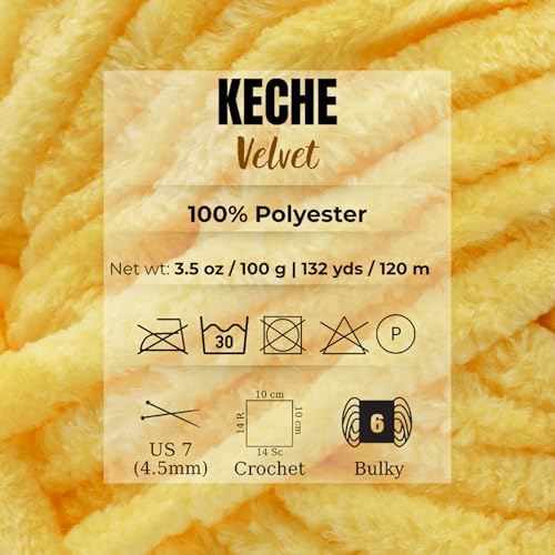 Image of Keche Velvet Yarn for Crocheting, Soft Chenille Bulky Baby Blanket Amigurumi Yarn 2x100 gr (2x132 yds) (2 Skeins) Dark Yellow