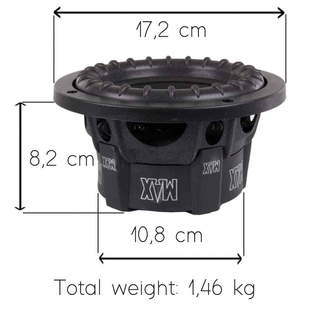 1 subwoofer pour LANZAR Max Pro MAXP64 6,5" 16,5 cm 165 mm 300 Watt rms et 600 Watt Max Bobine Simple 4 ohms Couvercle Coffre Portes Voiture, 1 pièce + faston de Montage