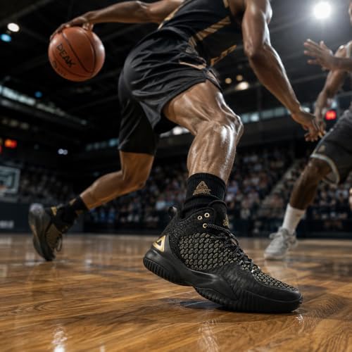 Image of PEAK High Top Mens Basketball Shoes Streetball Master Breathable Non Slip Sneakers Outdoor Cushioning Workout Sports Shoes for Gym Fitness