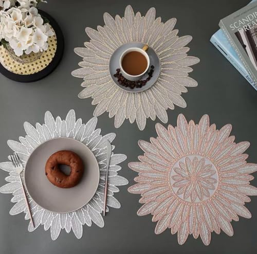 Image of HomeCloud PVC Material Round Shape Table Mat, Dining Table Mat,Table Placemats, Round Mats,Best for Bed-Side Table /Center Table, Dining Table /Shelves (Sun Silver, Set of 1)