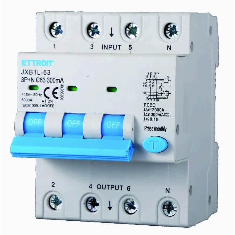 Interruttore Magnetotermico Differenziale 3P+N 63A 300mA 380V-6KA CLASSE A 300mA per Guida DIN - 4 Moduli DIN - Protezione Circuiti e Sicurezza Impianti