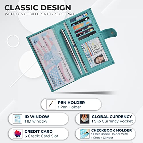Oak Leathers Checkbook Cover Slim Minimalist For Men with RFID Blocking Credit Card Holder Wallet (Turquoise)