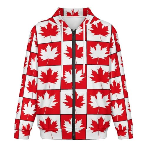 Canada Day Maple Leaf Men's Hoodie Full-zip Hooded Sweatshirt Zip-up Pockets Jackets4