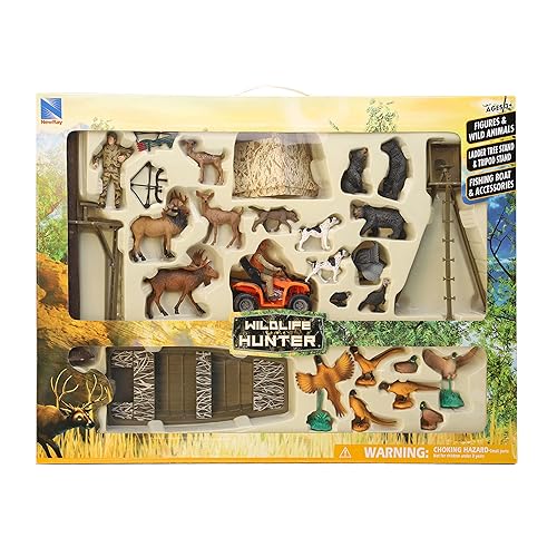 Wildlife Hunter Deluxe Hunting Playset - Jeep, ATV, Boat & Tent, 3 Articulated Figures, 3 Deer, Dogs & Accessories, Free-Wheeling Vehicles, Adventure Toy for Kids Ages 5+