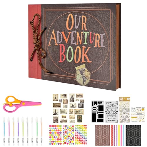 TRUEIN Our Adventure Book Scrapbook 26 x 18 cm Photo Album Scrapbook Retro Scrap Books for Adults with 24 Pcs DIY Accessories Kit Travel Photo Album for Anniversary Wedding Travelling