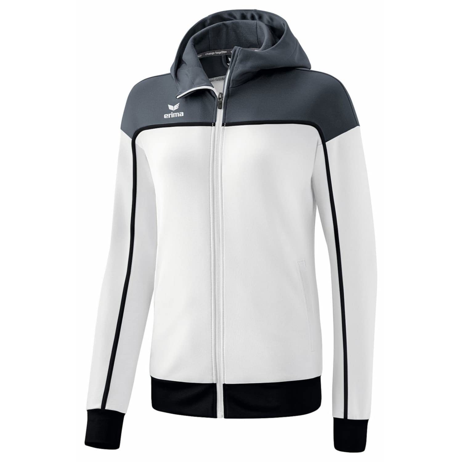 Erima Women's Change Training Jacket with Hood, White/Slate Grey/Black, 34