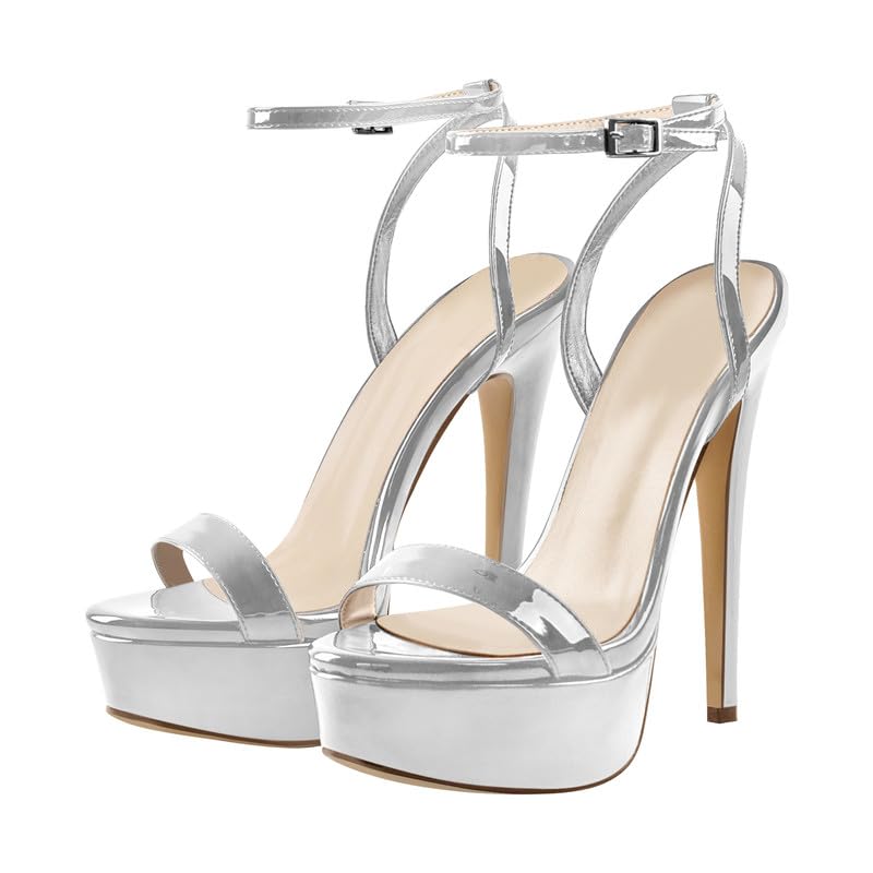 Image of Platform Stiletto High Heels for Women, Round Open Toe Ankle Strap Sexy Heeled Sandals for Wedding Party Dress