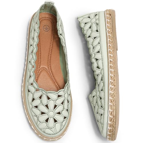 Image of HEAWISH Women's Ballet Flat Daisy Round Toe Dress Shoes Casual Slip On Rope Loafer