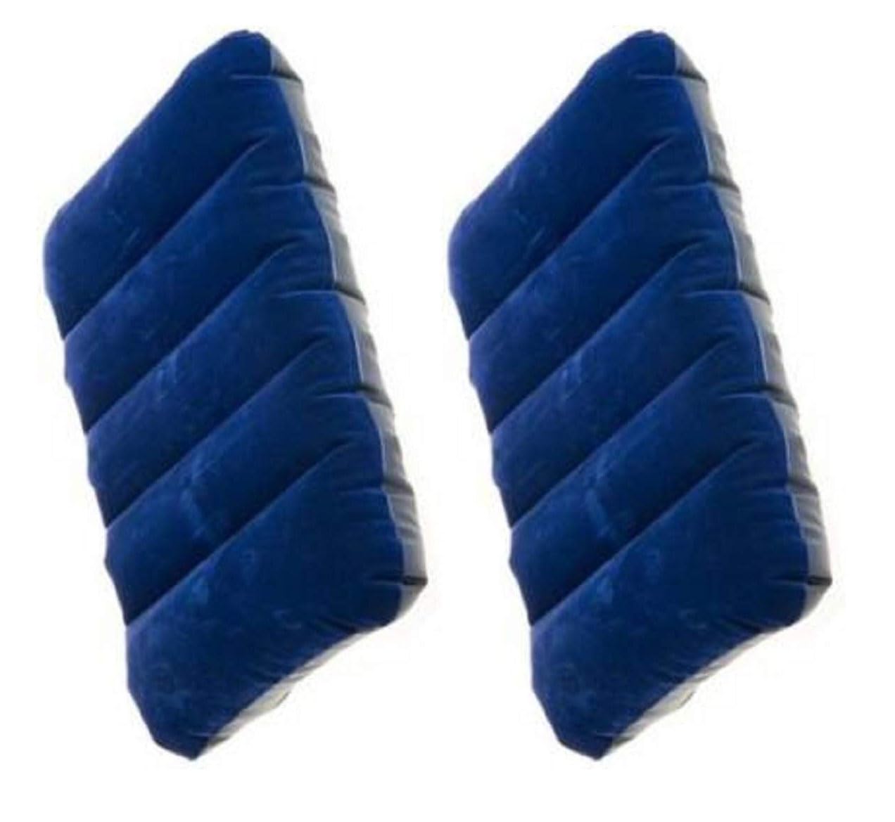 Flipzy Air Inflatable Velvet Travel Neck Pillow for Backpacking, Family Tour, Children and Babies, Blue (2)