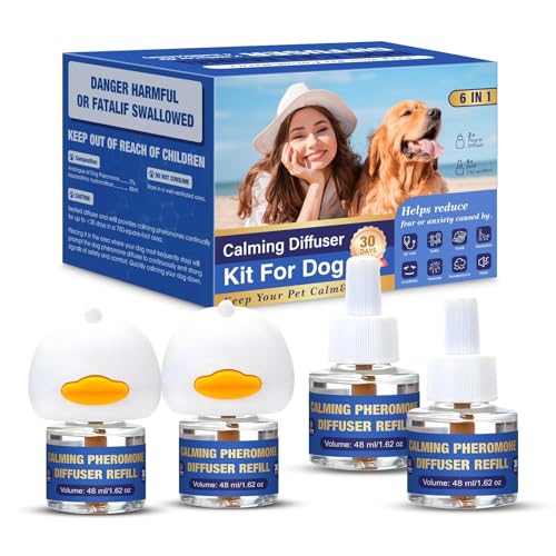 Dog Pheromone Calming Diffuser: Relaxing Pheromone Diffuser for Dogs Relief Stress Anxiety Fighting Scratching Barking, Dog Calming Pheromone Diffuser Kit with 2 Plug in Diffuser+4 Refill 48ml (6in1)